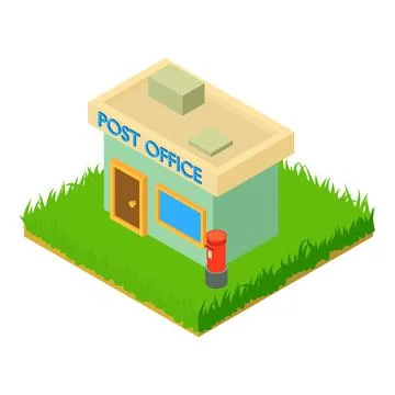 Post office icon isometric vector. Post building with post box Ilustración de archivo