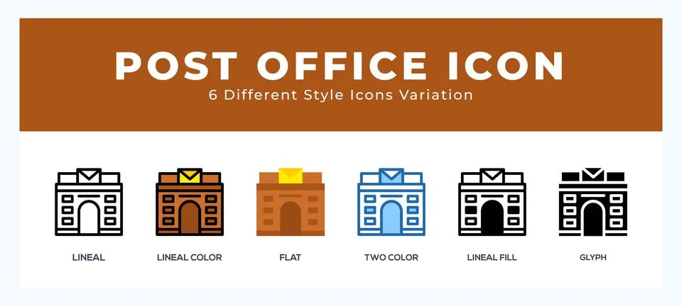 Post office icon set with different styles. Design elements for logo. Vecto.. Stock Illustration