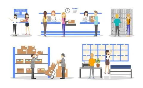 Post office interior set. Illustration