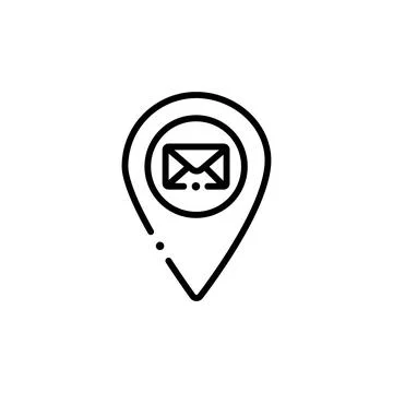 Post office location map pointer, envelope icon with location pin, black symb Stock Illustration