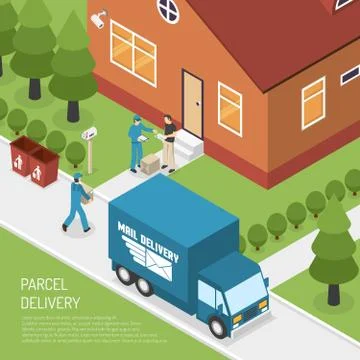 Post Office Parcel Delivery Isometric Poster Stock Illustration