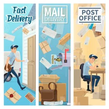 Post office, postman. Mail delivery service Illustration