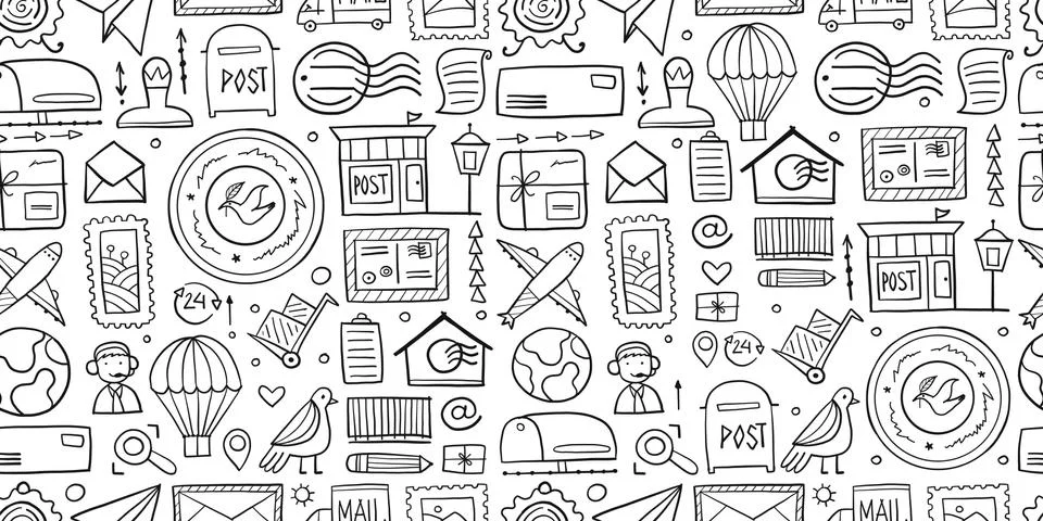 Post Office. Seamless Pattern for your design Illustrazione stock