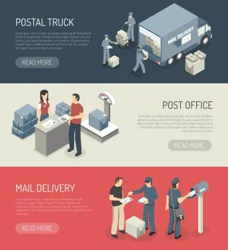 Post Office Service 3 Isometric Banners Illustration