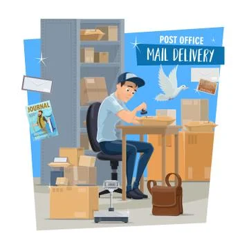 Post office service, postman with mail Stock Illustration