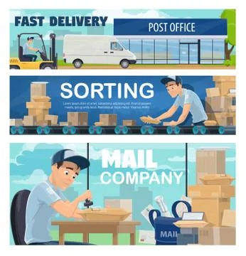 Post office sorting line and delivery Stock Illustration