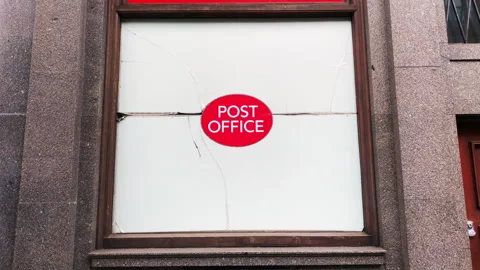 A Post office window sign logo, London, UK. Static shot, 4K. Stock Footage 310190233