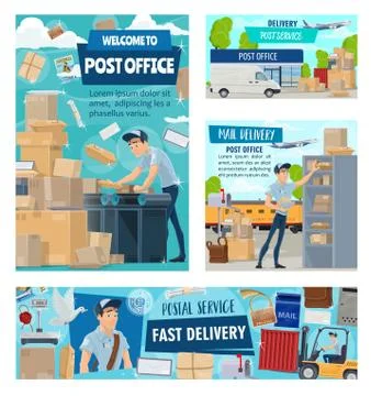 Post office worker, mail delivery courier staff 스톡 일러스트