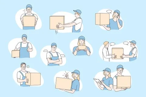 Post office workers, deliverer set concept Illustration