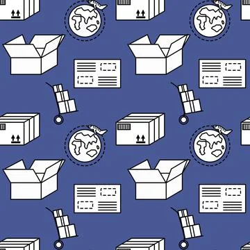 Post paper boxes and mails seamless vector illustration isolated on blue. Del Illustrazione stock