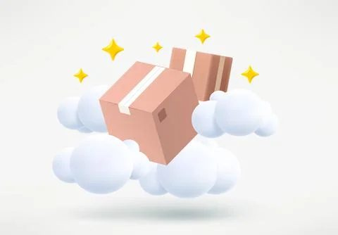 Post parcels in a sky. Mail delivery concept. 3d vector illustration Illustrazione stock