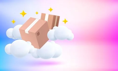 Post parcels in a sky. Mail delivery concept. 3d vector banner with copy spac Stock Illustration