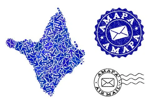 Post Pathways Collage of Mosaic Map of Amapa State and Scratched Seals Stock Illustration