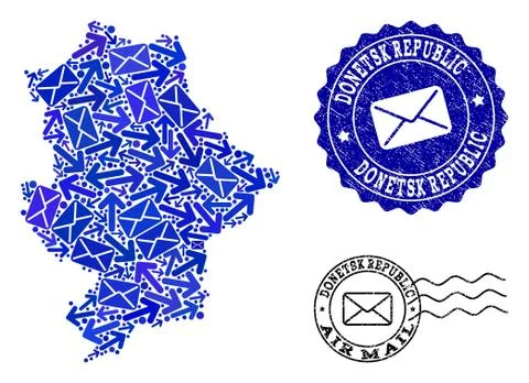 Post Pathways Collage of Mosaic Map of Donetsk Republic and Scratched Seals Stock Illustration
