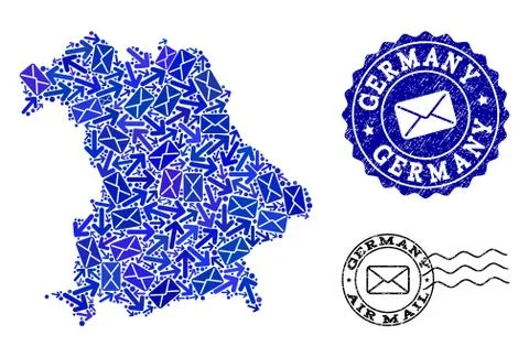 Post Pathways Collage of Mosaic Map of Germany and Scratched Stamps 스톡 일러스트
