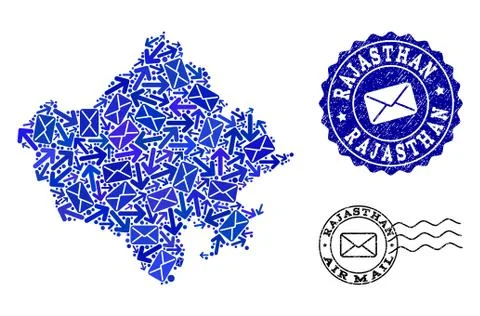 Post Pathways Collage of Mosaic Map of Rajasthan State and Scratched Seals Illustrazione stock