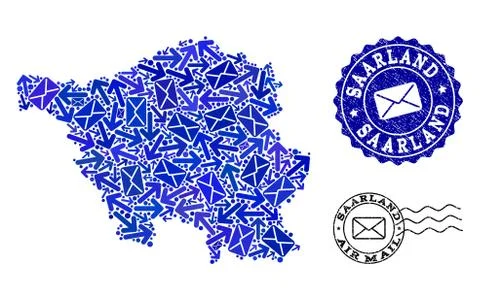 Post Pathways Collage of Mosaic Map of Saarland State and Distress Stamps Stock Illustration