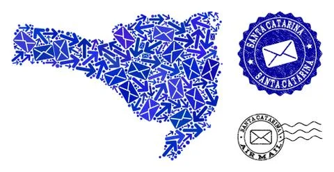Post Pathways Collage of Mosaic Map of Santa Catarina State and Grunge Seals 스톡 일러스트