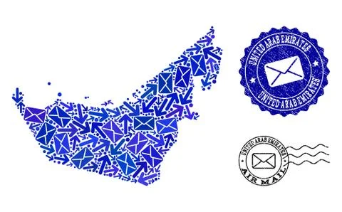 Post Pathways Collage of Mosaic Map of United Arab Emirates and Distress Stamps Stock Illustration