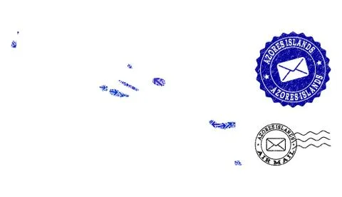 Post Pathways Composition of Mosaic Map of Azores Islands and Scratched Stamps Stock Illustration