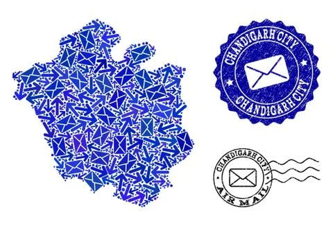 Post Pathways Composition of Mosaic Map of Chandigarh City and Scratched Seals Illustrazione stock