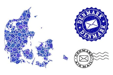 Post Pathways Composition of Mosaic Map of Denmark and Grunge Seals Stock Illustration