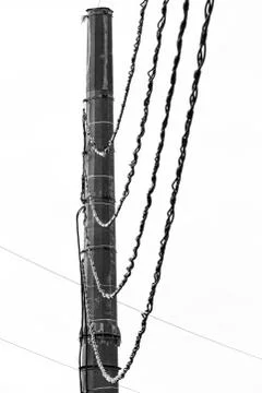The post power system with high voltage wires on a white background Stock Photos