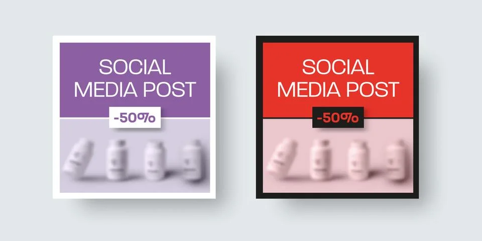 Post presentation with horizontal red, purple design, for social media, newsl Stock Illustration