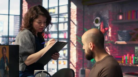 Post production team of experts use software and AI to create content Video stock 308604121