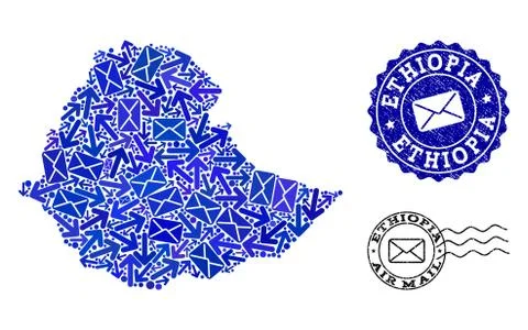 Post Routes Collage of Mosaic Map of Ethiopia and Grunge Seals 스톡 일러스트