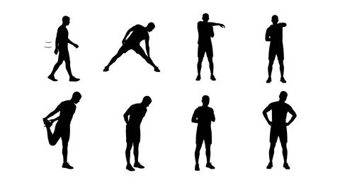 Post-Run Cool-Down Athlete Silhouette Set Stock Illustration