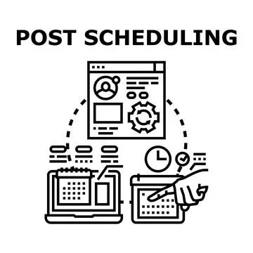 Post scheduling content for social media marketing planning Ilustración de archivo
