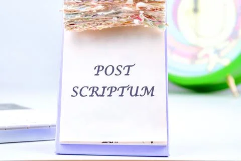 POST SCRIPTUM ancient Latin saying meaning - afterthought, afterwards text on Stock Photos
