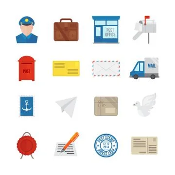 Post Service Icons Flat Illustration