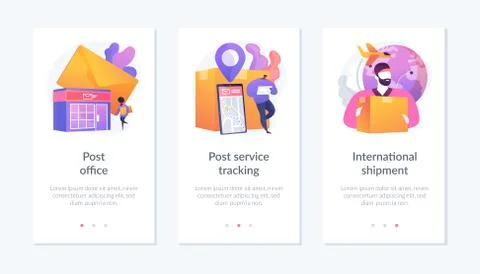 Post shipment system app interface template. Illustrazione stock