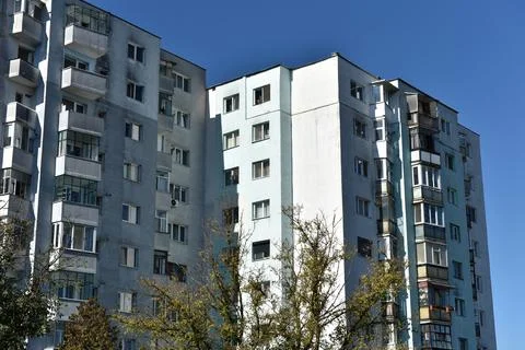 Post Soviet flat of blocks built in the Communist era, concrete apartment b.. 库存照片