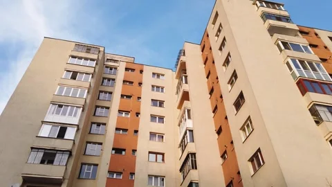 Post Soviet thermal insulated flat of blocks built in the Communist era Stock Footage 304687564