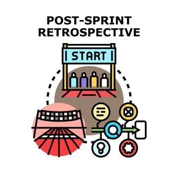 Post sprint retrospective process for agile team Stock Illustration