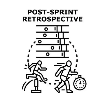 Post sprint retrospective team analyzing project progress Stock Illustration
