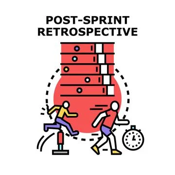 Post sprint retrospective team analyzing project progress Stock Illustration