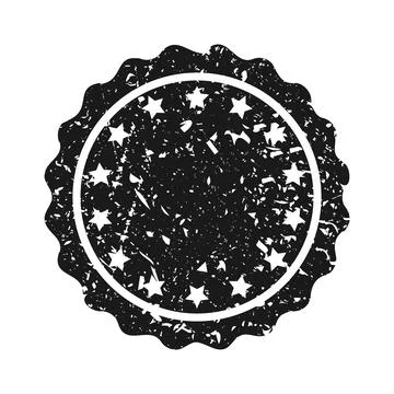 Post stamp, label or badge. Grunge imprint and postmark. Brown vintage circle Stock Illustration