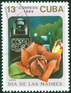 Post stamp printed in Cuba divided to Mother's Day and shows red rose Stock Photos