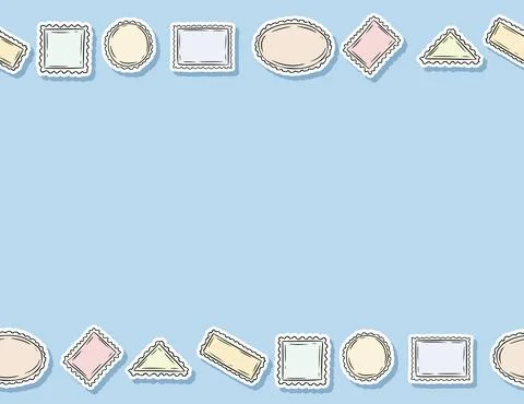 Post stamp stickers seamless pattern. Colorful label background. Letter forma Ilustração Stock