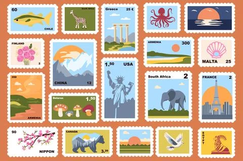 Post Stamps Set Stock Illustration