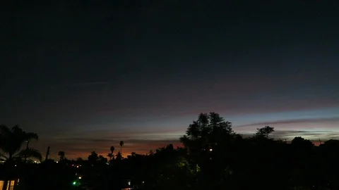 Post sunset sky￼.  Bright orange clouds fade to black. Stockbeeldmateriaal 112769027