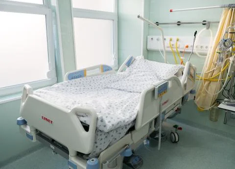 Post surgery clinic for patients, with medical beds, respiratory support syst Stock Photos