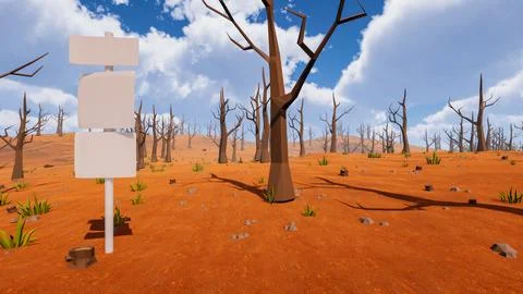 A post with three white panels in a natural setting between desert and fore.. Illustrazione stock