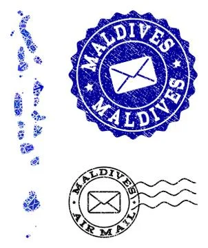 Post Traffic Collage of Mosaic Map of Maldives and Grunge Stamps 스톡 일러스트