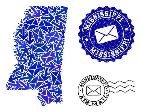 Post Traffic Collage of Mosaic Map of Mississippi State and Grunge Seals 스톡 일러스트