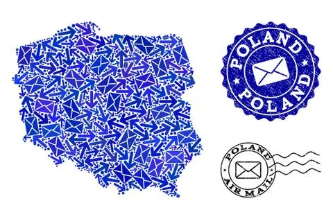 Post Traffic Collage of Mosaic Map of Poland and Scratched Seals 스톡 일러스트